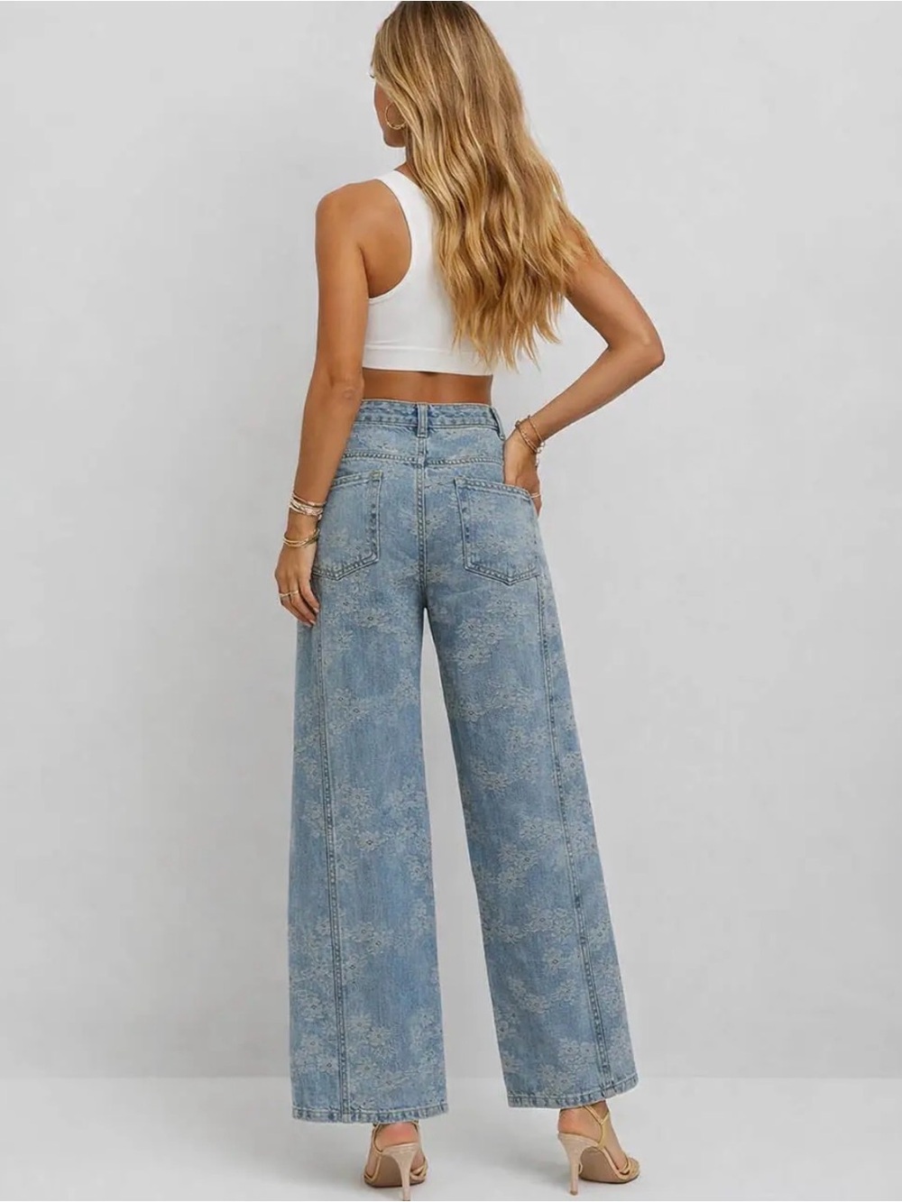 Elegant Floral Wash Wide-Leg Denim | SM127 - Picture 4 of 7